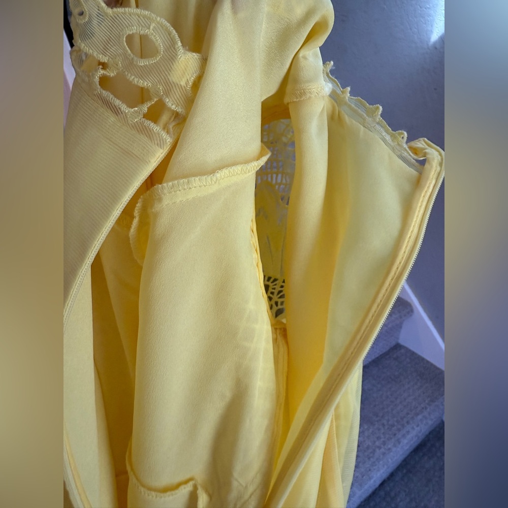 Vintage Bright Yellow Lace Long-Sleeve Fit-and-Flare Dress - Picture 11 of 16
